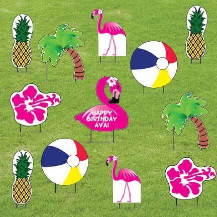 Custom Flamingo Birthday Party Lawn Decorations