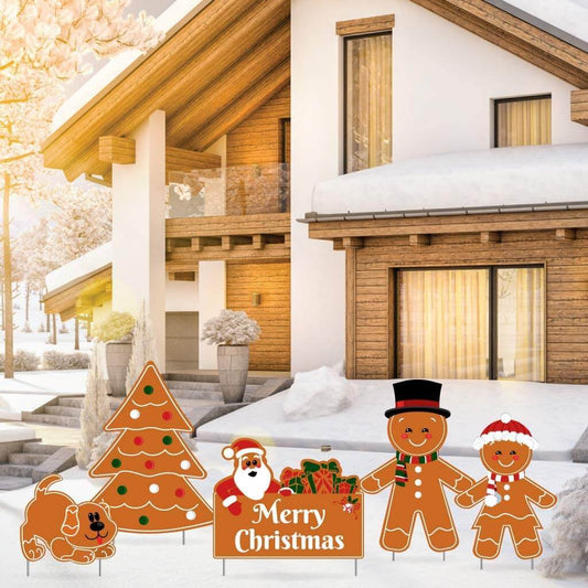 Gingerbread People Family Christmas Yard Decorations 5 piece set