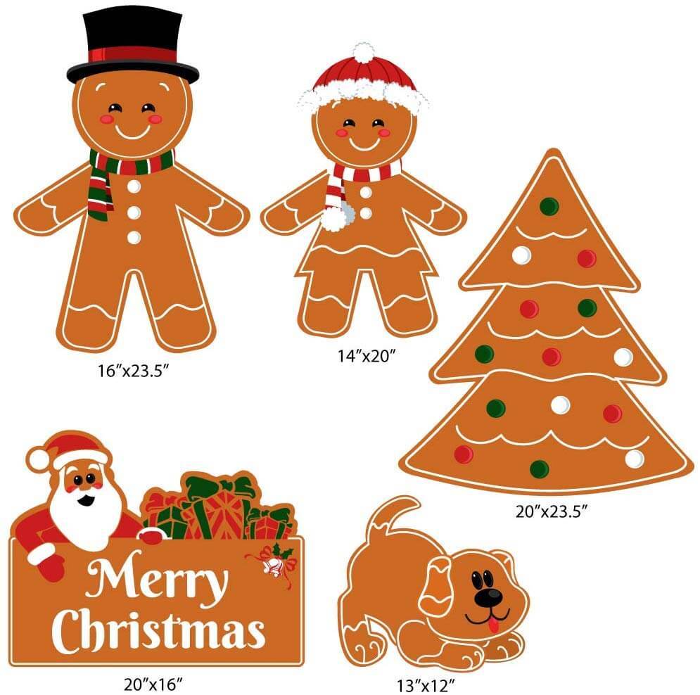 Gingerbread People Family Christmas Yard Decorations 5 piece set