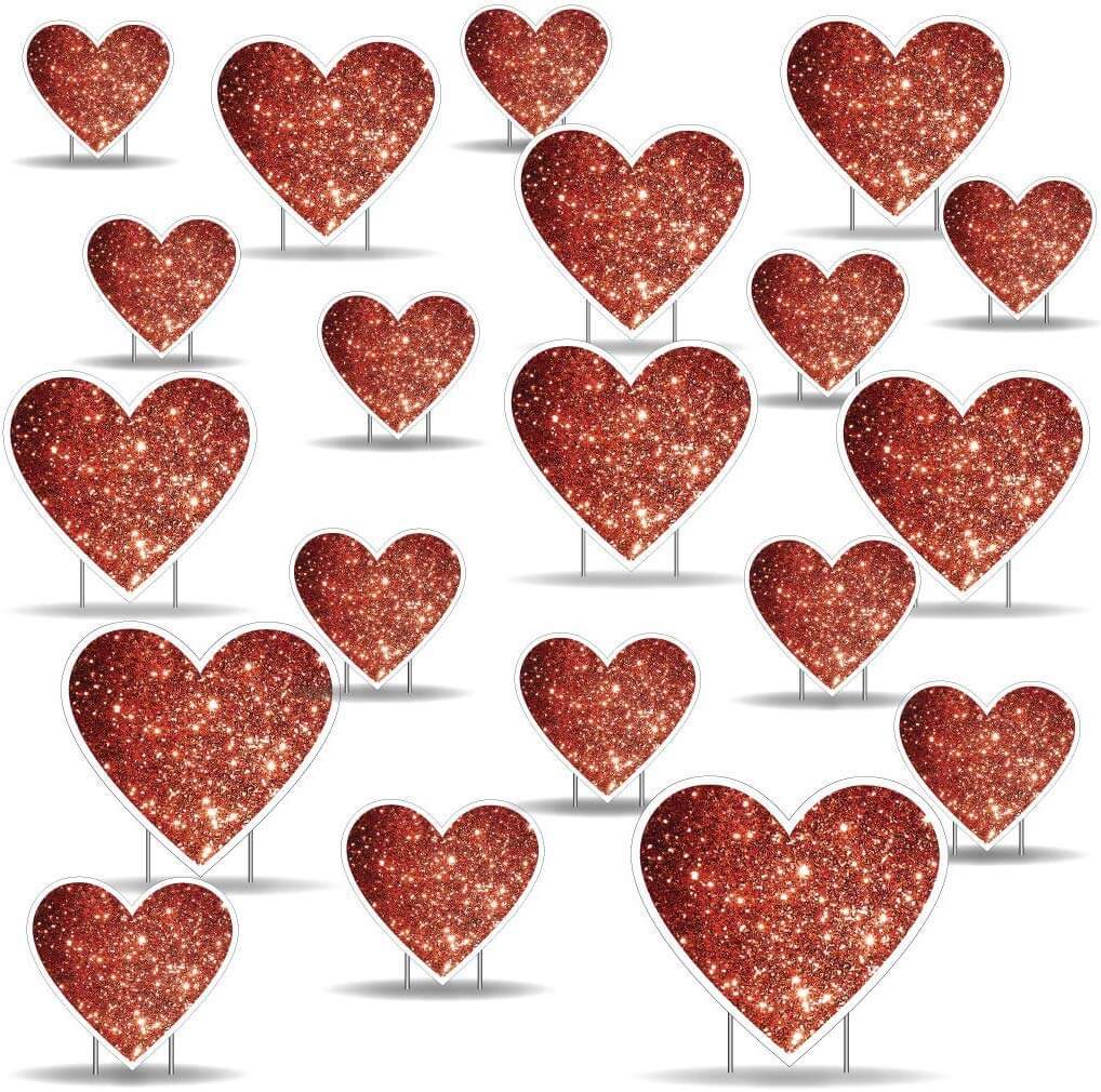 Red Glitter Hearts Valentine's Day Yard Decorations