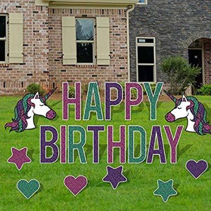 Happy Birthday Unicorn Themed Yard Letters and Decorations