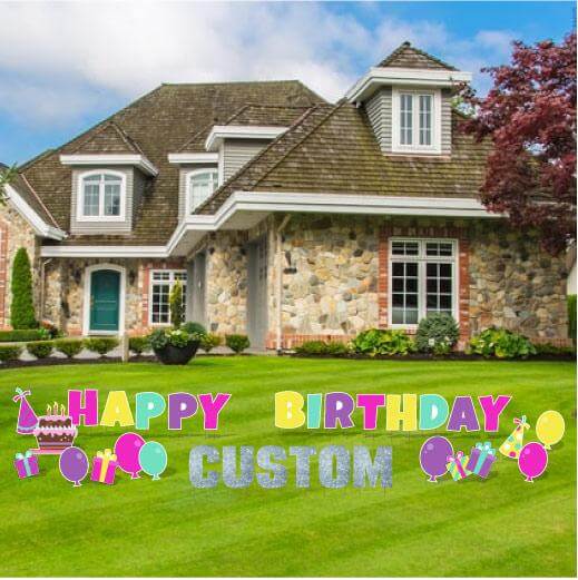 custom pink happy birthday yard card package