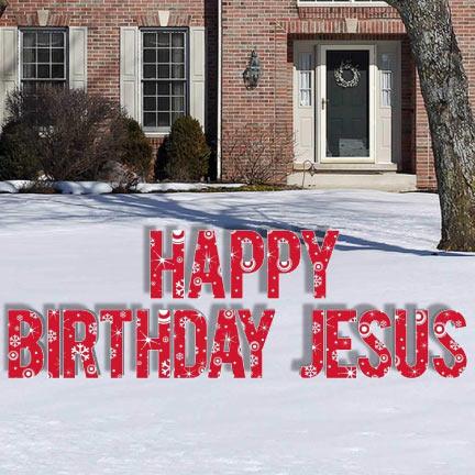 Red Snowflake Happy Birthday Jesus Letters Yard Card - FREE SHIPPING