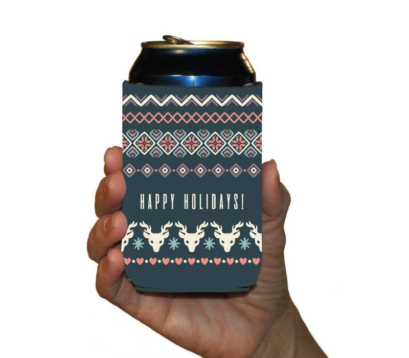 happy holidays ugly sweater can cooler gift for women & men