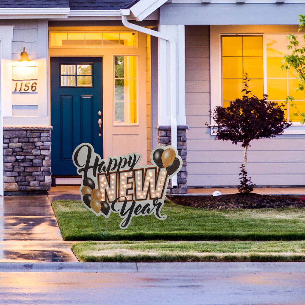 Happy New Years Lighted Yard Sign