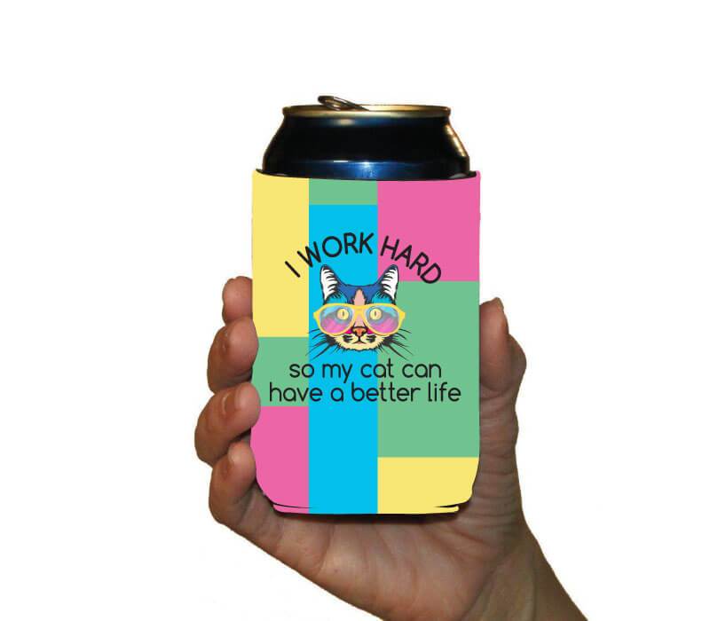 cat themed can cooler funny gift set