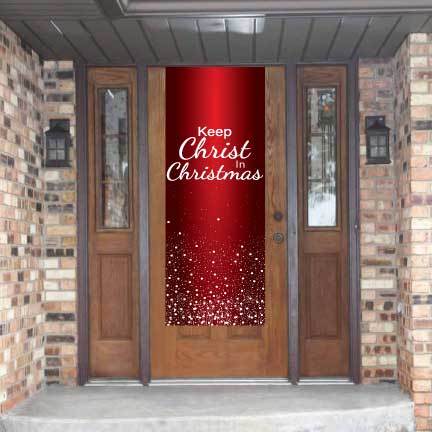 Keep Christ In Christmas Red SnowFall Door Banner