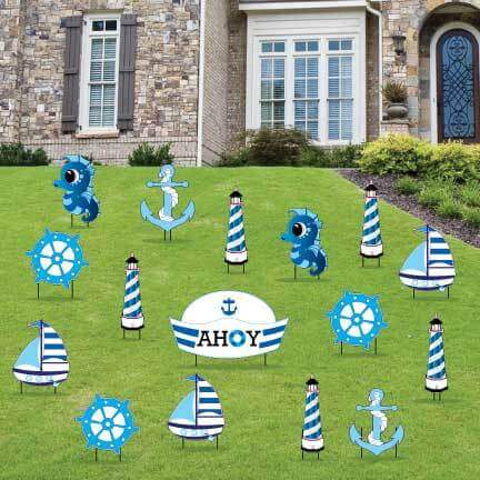 Ahoy Nautical Boy Yard Signs & Decorations 16 piece set FREE SHIPPING