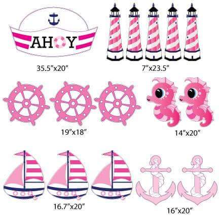 Ahoy Nautical Girl Yard Signs & Decorations 16 piece set FREE SHIPPING