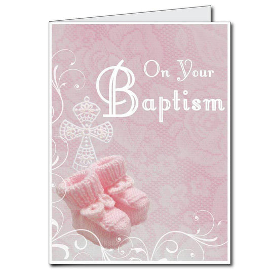 3' Stock Design Giant Baptism Card - Pink Girl Design w/Envelope