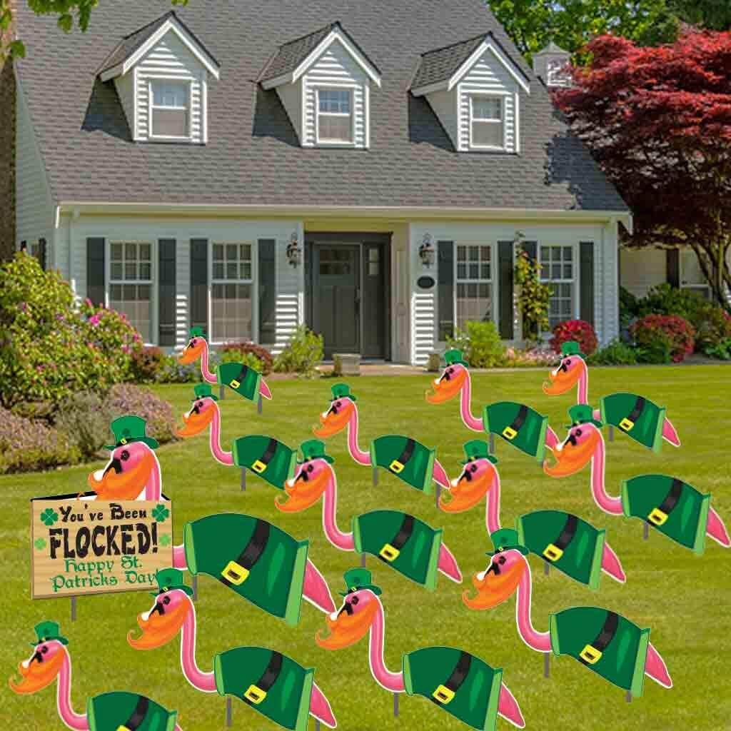 Leprechaun flocking flamingos