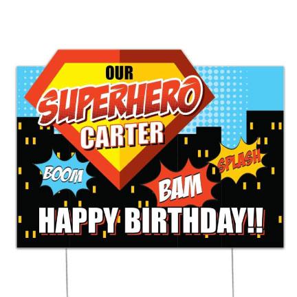 Custom Superhero Birthday Party Yard Sign - FREE SHIPPING