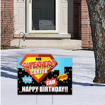 Custom Superhero Birthday Party Yard Sign - FREE SHIPPING