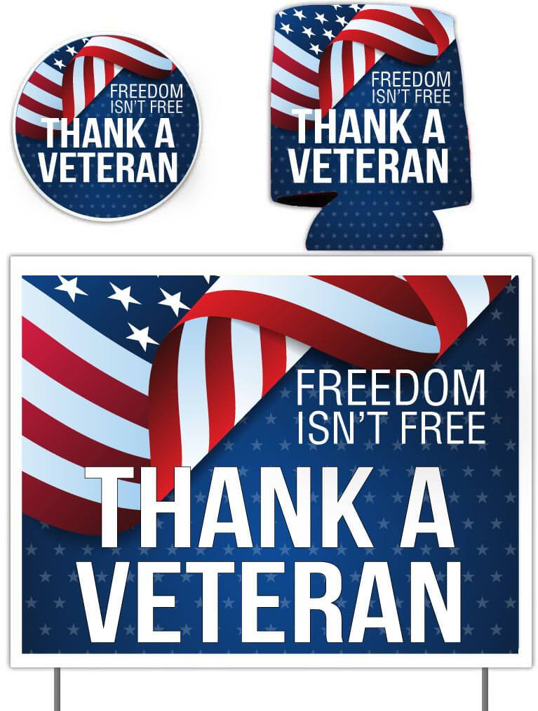 Thank A Veteran Gift Pack - Yard Sign, Decal & Can Cooler - FREE SHIPPING