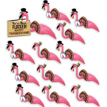 Thanksgiving Yard Greeting 'You've Been Flocked' Flamingoes - FREE SHIPPING