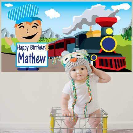 Custom Happy Birthday Banner - Train Waterproof Vinyl Banner