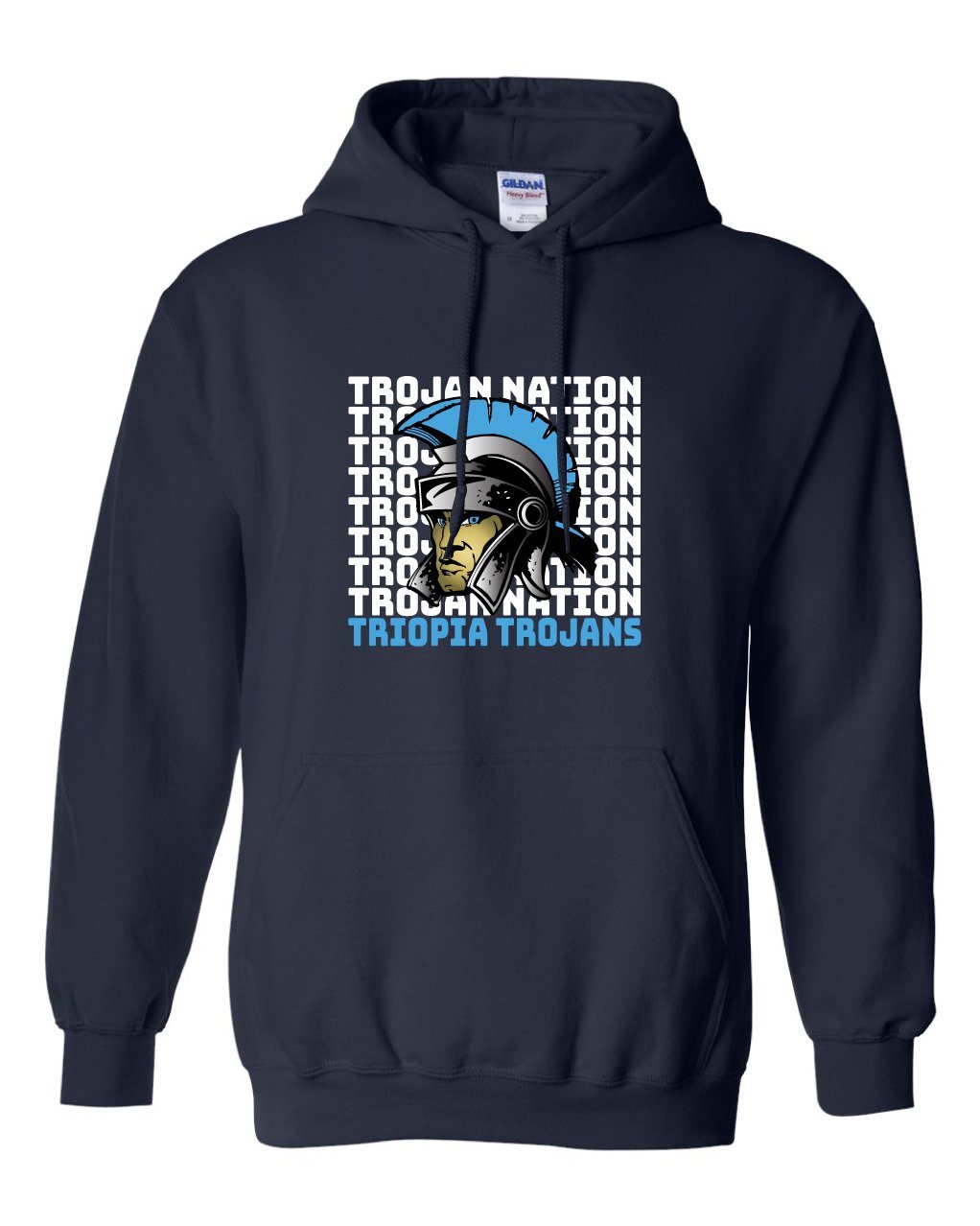 Triopia Trojans - Trojan Nation With Trojan Mascot Hooded Sweatshirt