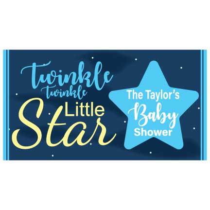 Custom Blue Baby Shower Banner - Twinkle Twinkle Little Star Waterproof Vinyl Banner