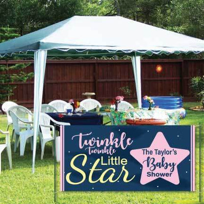 Custom Pink Baby Shower Banner - Twinkle Twinkle Little Star Waterproof Vinyl Banner