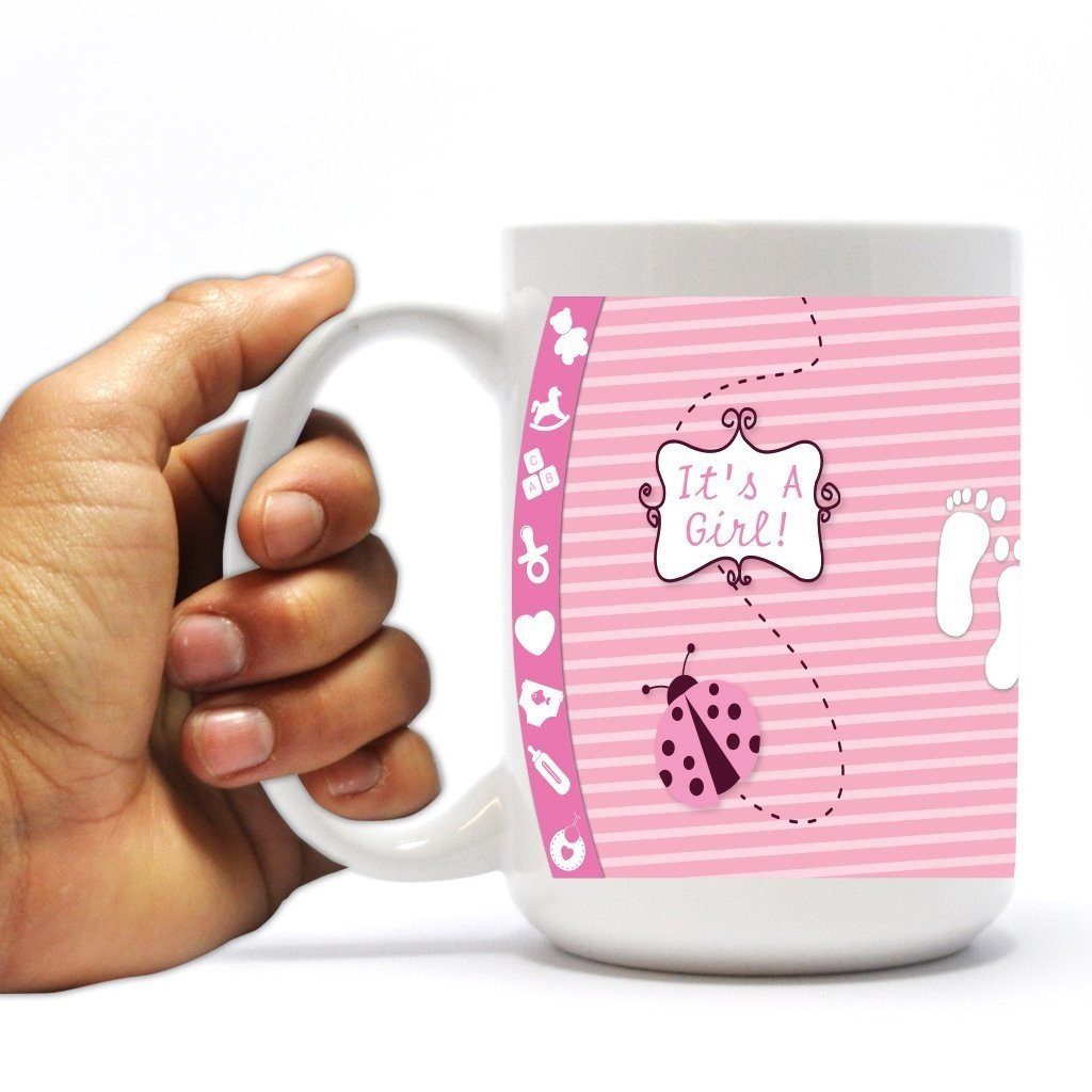 New Baby Coffee Mug - It's a Girl - Pink Ladybug - 15 Oz