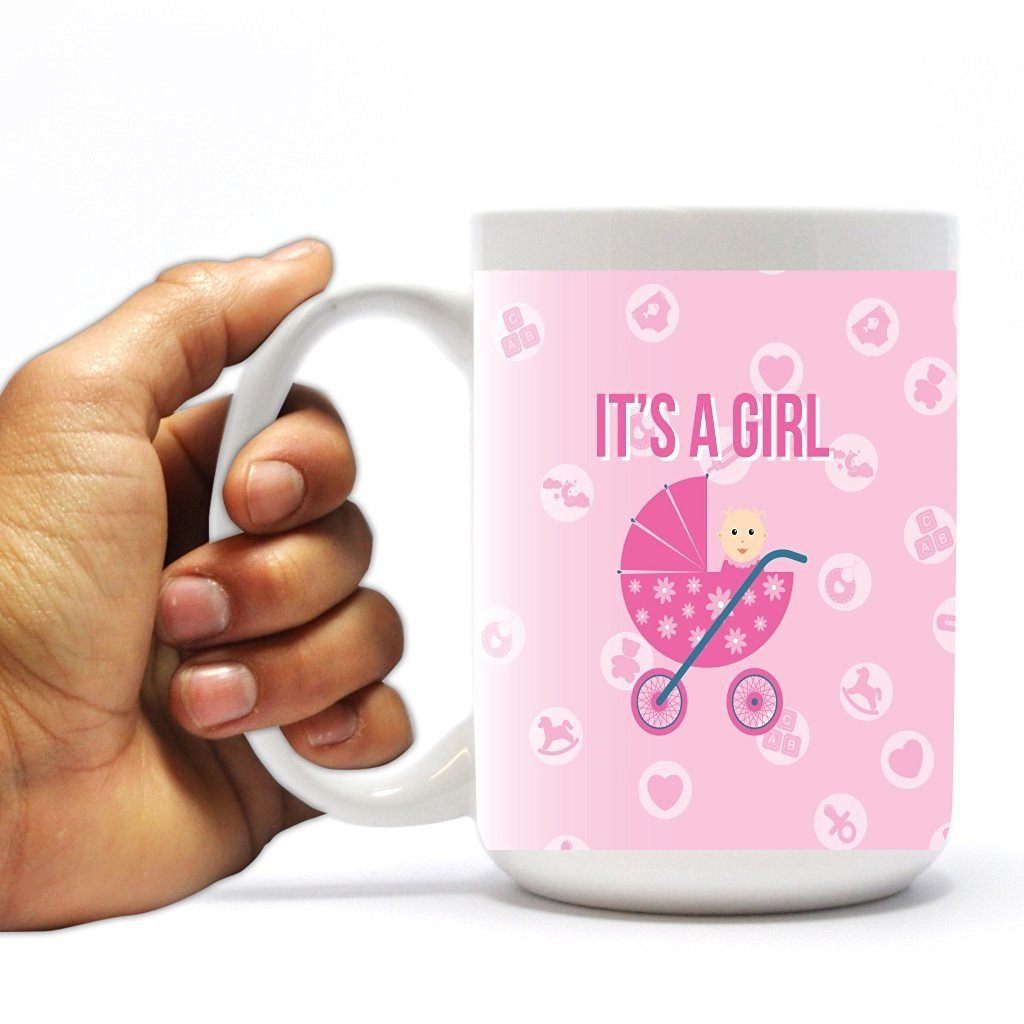 New Baby Coffee Mug - It's a Girl - Baby Carriage - 15 Oz