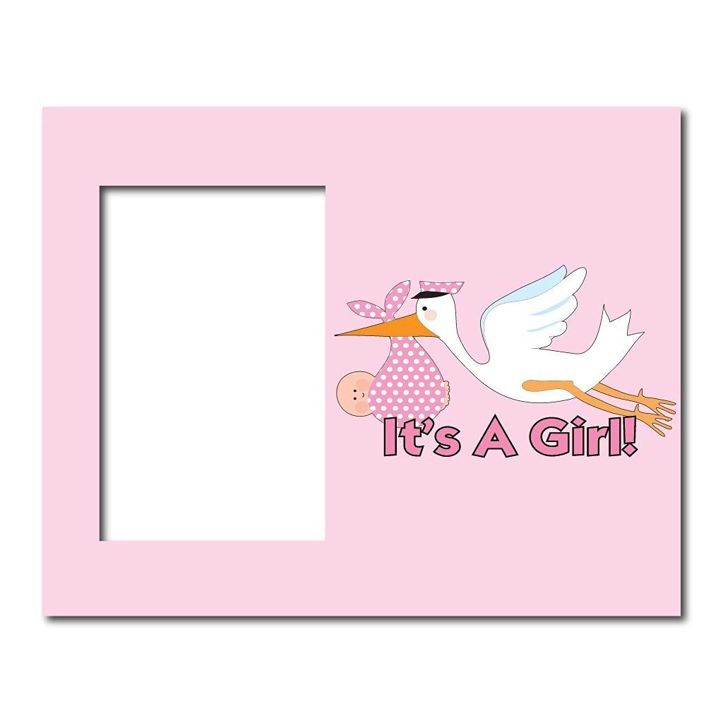 New Baby Girl Picture Frame #4 - It's a Girl! Pink Stork - Holds 4"x6"