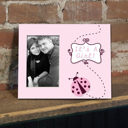 New Baby Girl Picture Frame #2 - It's a Girl! Pink Ladybug - Holds