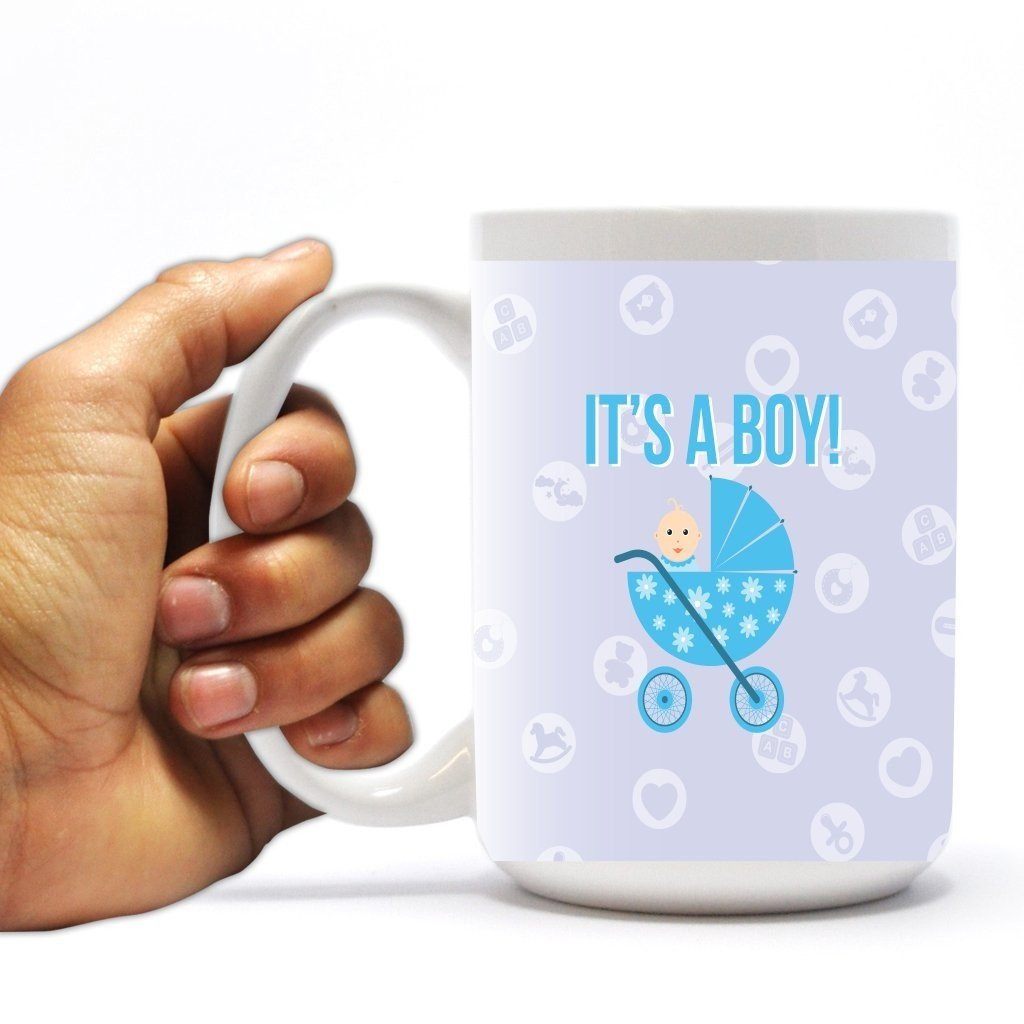 New Baby Coffee Mug - It's a Boy - Baby Carriage - 15 Oz