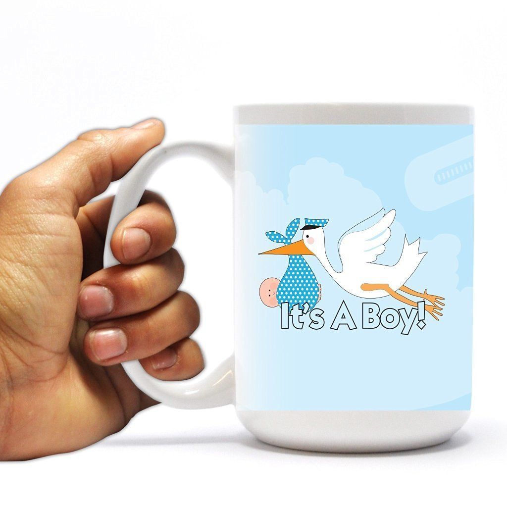 New Baby Coffee Mug - It's a Boy - Stork - 15 Oz