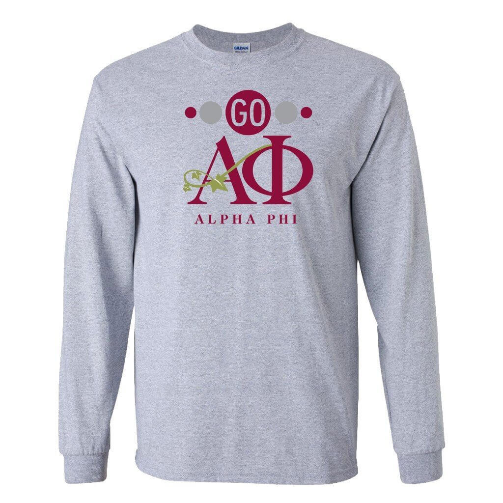 Alpha Phi Long Sleeve T-shirt "Go Alpha Phi" Design - FREE SHIPPING