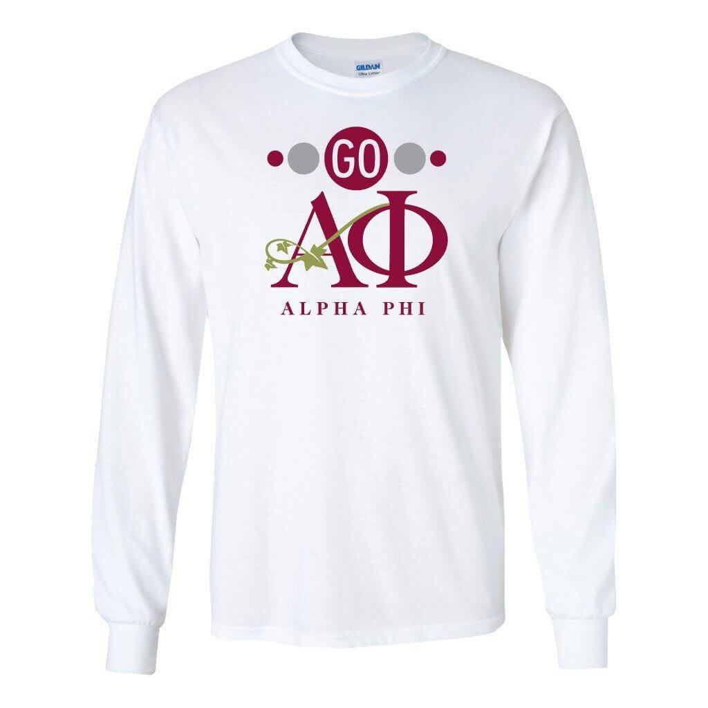 Alpha Phi Long Sleeve T-shirt "Go Alpha Phi" Design - FREE SHIPPING