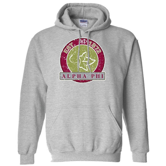 Alpha Phi Hooded Sweatshirt Distressed Circle Design FREE SHIPPING