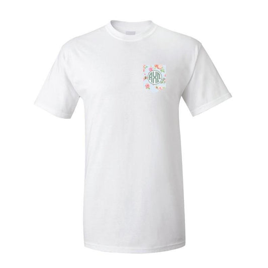Alpha Chi Omega - Floral with Monogram Pocket T-Shirt - FREE SHIPPING