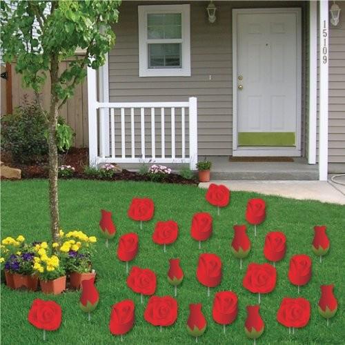 Valentine's Lawn Decorations - A Yard Full of Red Roses (Set of 24) - FREE SHIPPING