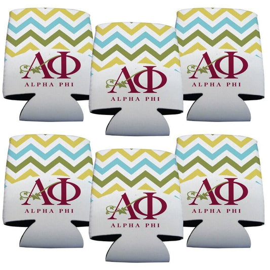 Alpha Phi Can Cooler Set of 6 - Chevron Stripes - FREE SHIPPING