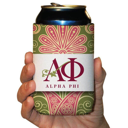 Alpha Phi Can Cooler Set of 6 - Pink Flower Print - FREE SHIPPING