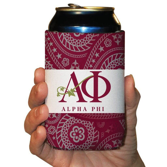 Alpha Phi Can Cooler Set of 6 - Paisley Print - FREE SHIPPING