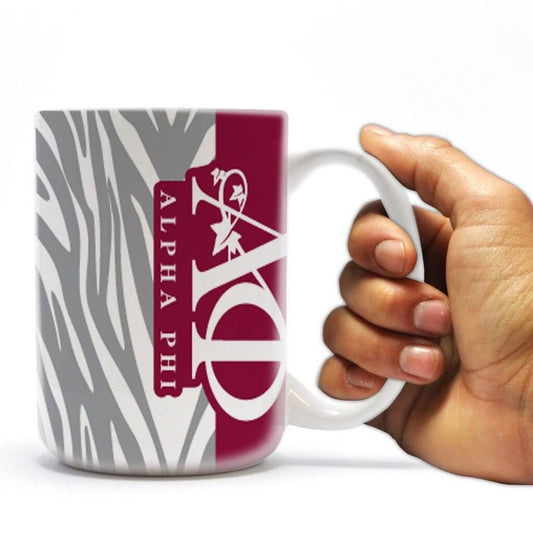 Alpha Phi 15oz Coffee Mug - Gray Zebra Print