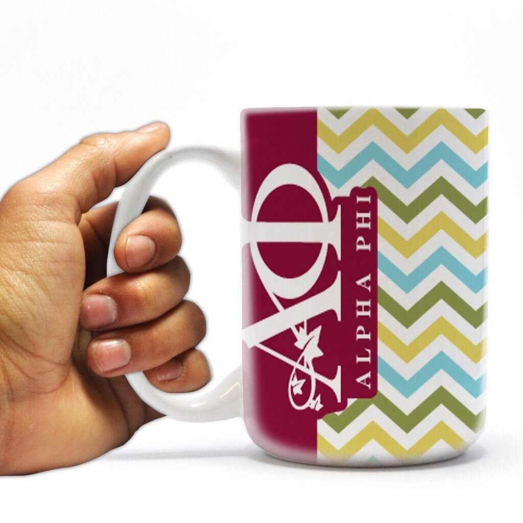 Alpha Phi 15oz Coffee Mug - Cool Shades Chevron Stripes