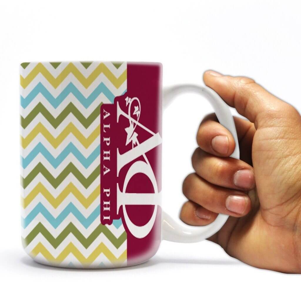 Alpha Phi 15oz Coffee Mug - Cool Shades Chevron Stripes