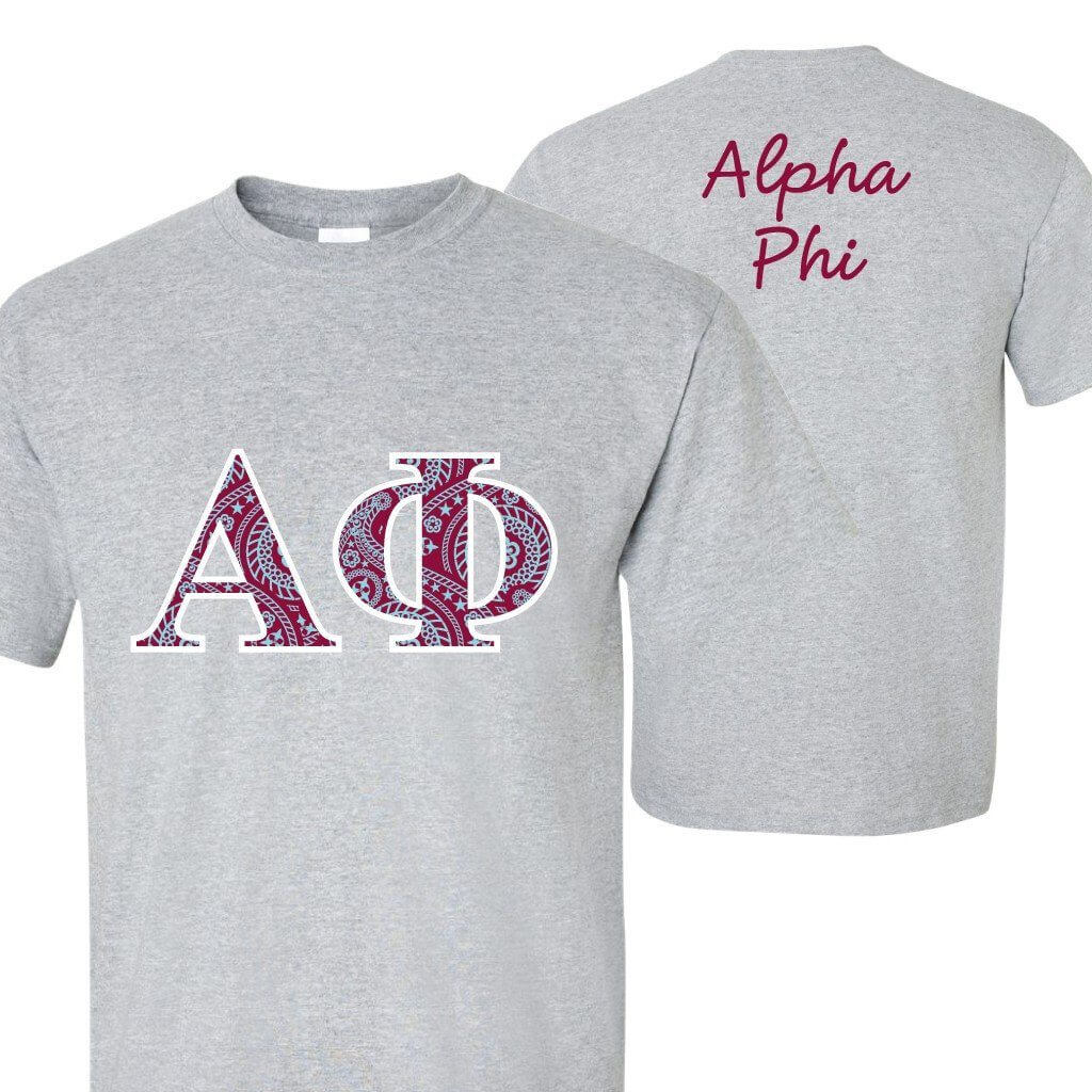 Alpha Phi - Paisley Greek Letters - Standard T-Shirt - FREE SHIPPING