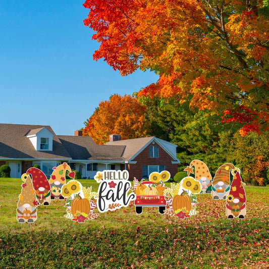 Autumn Gnomes Yard Card Decoration 10 piece set