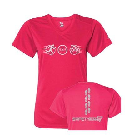 Alpha Xi Delta - Run Bike - Reflective Pink V-neck SafetyRunner Shirt- FREE SHIPPING
