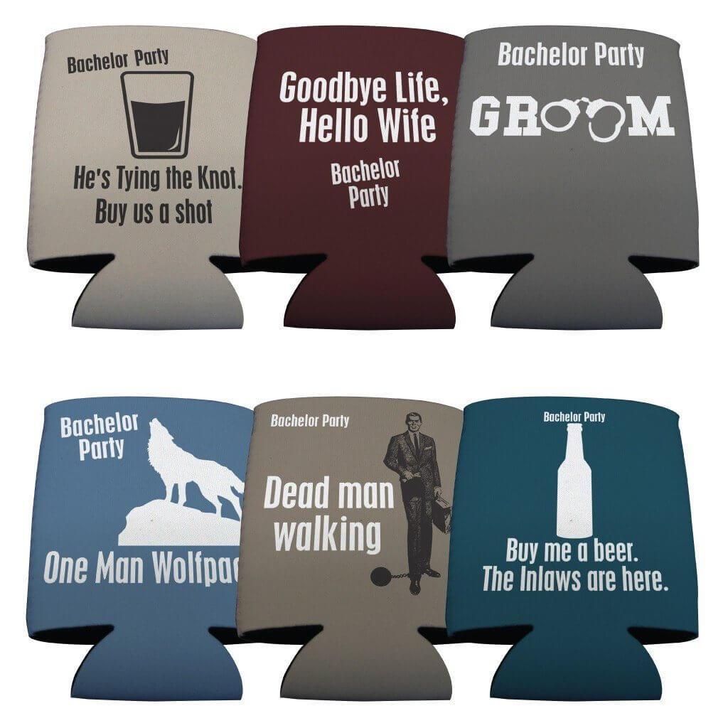 Bachelor Party Drink Can Coolers Goodbye Life Hello Wife- set of 6 - FREE SHIPPING