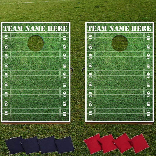 Football Cornhole Bag Toss Game - Custom Team Name + Bags Included