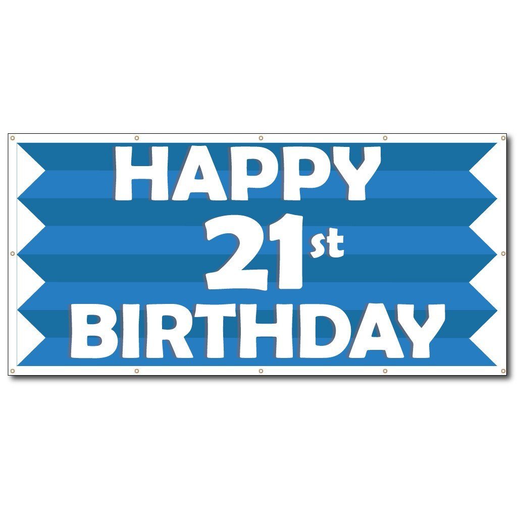Happy 21st Birthday Blue Stripes 2'x4' Vinyl Banner