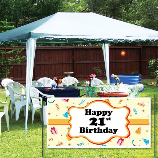 Happy 21st Birthday Party Hats 2'x4' Vinyl Banner