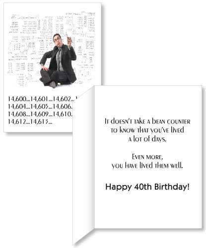 3' Stock Design Giant 40th Birthday Card w/Envelope - Bean Counter