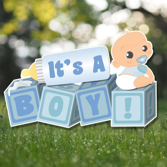 It's a Boy! Die Cut Baby Blocks, Baby Announcement Yard Sign (Light Skin Tone) - FREE SHIPPING