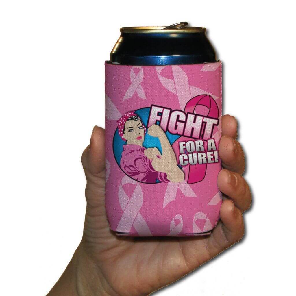 Fight For A Cure Pink Ribbon Breast Cancer Can Cooler FREE SHIPPING